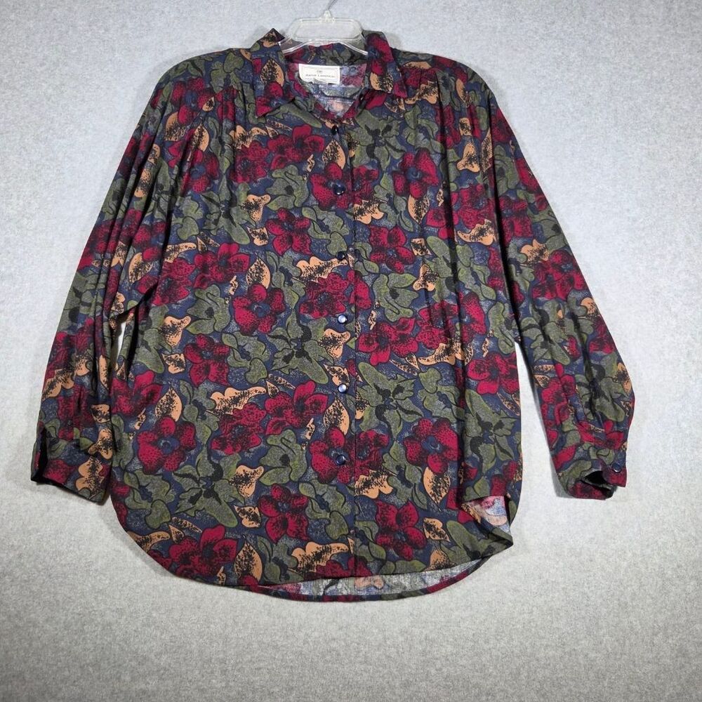 Maggie Lawrence Vintage Floral Rayon Button Up Blouse Womens 22/24 Plus Long